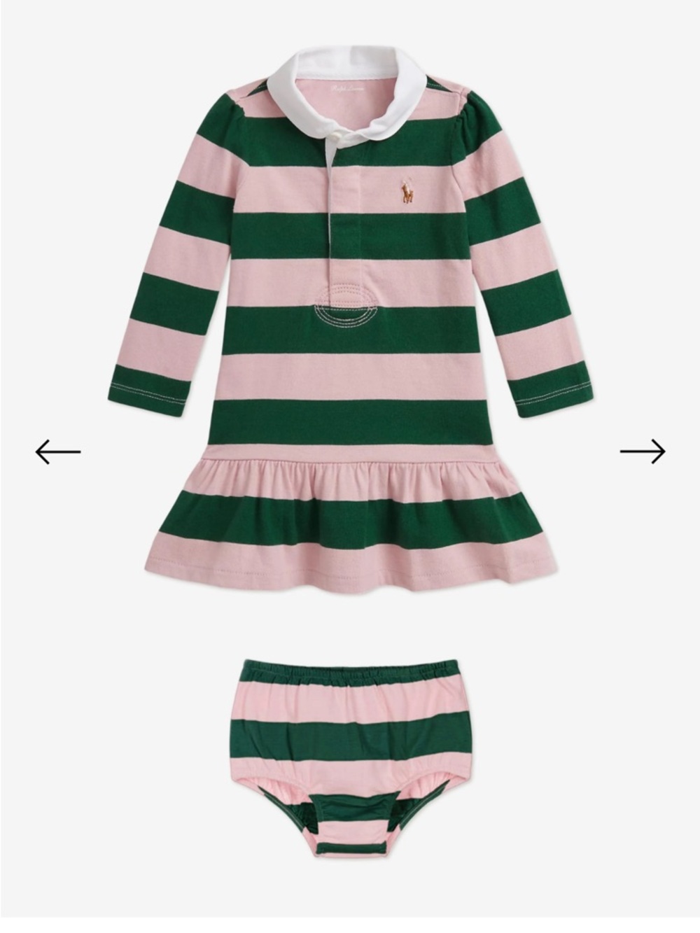 Ralph Lauren Pink and Green Striped Baby Rugby Dress And Bloomers‎